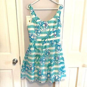 Lilly Pulitzer Sandrine Shorely Blue Tossing The Line Fit & Flare Dress Size 10